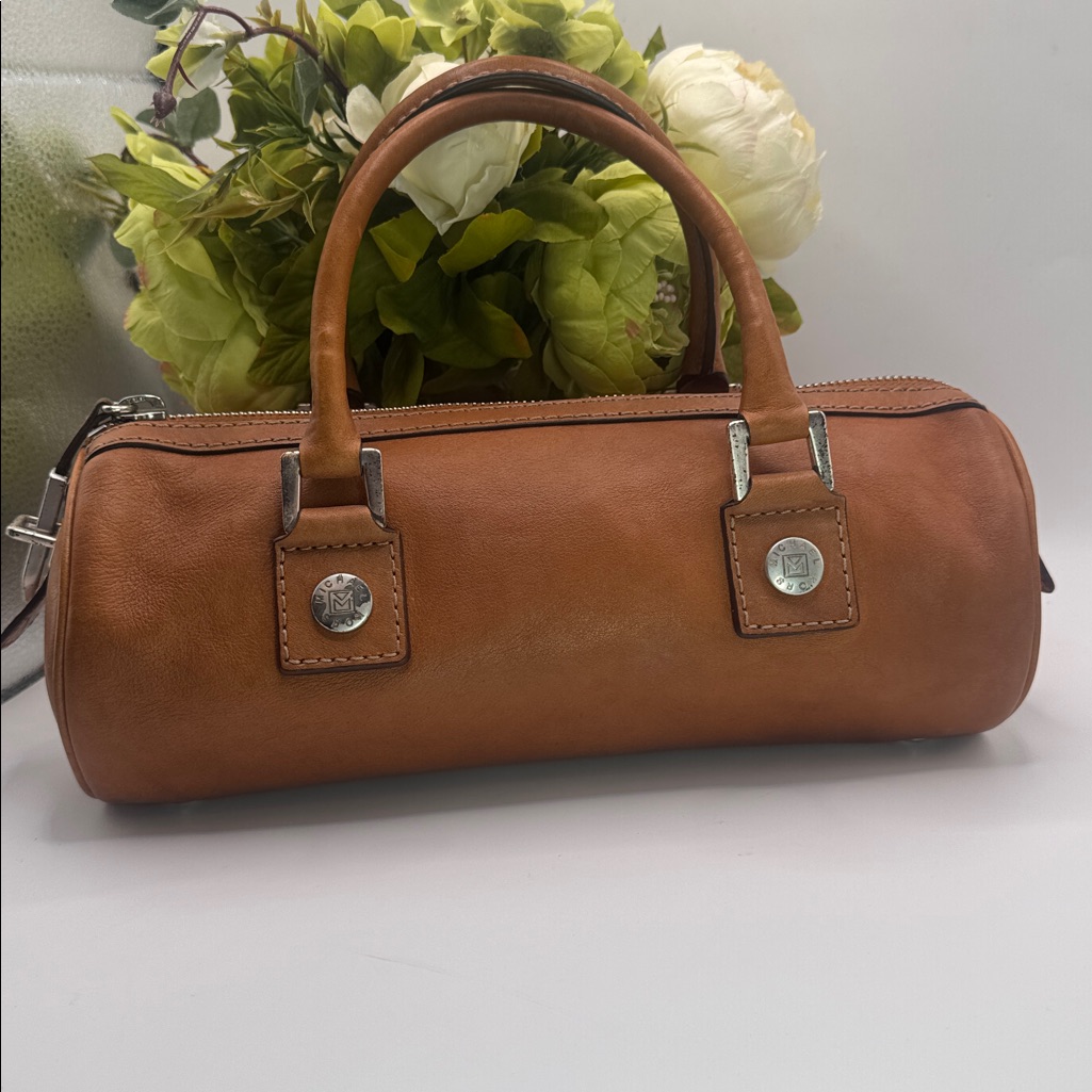 Vintage Mk Camel Leather Barrel Purse Bag